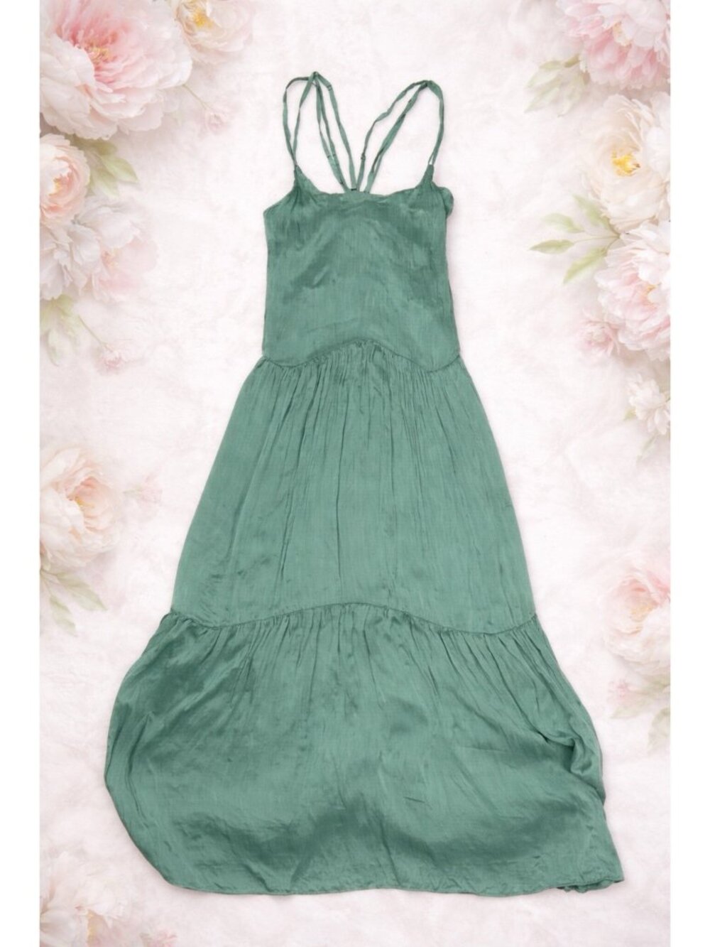 Frnch Paris Dress Green Flowing Small Made In Italy French